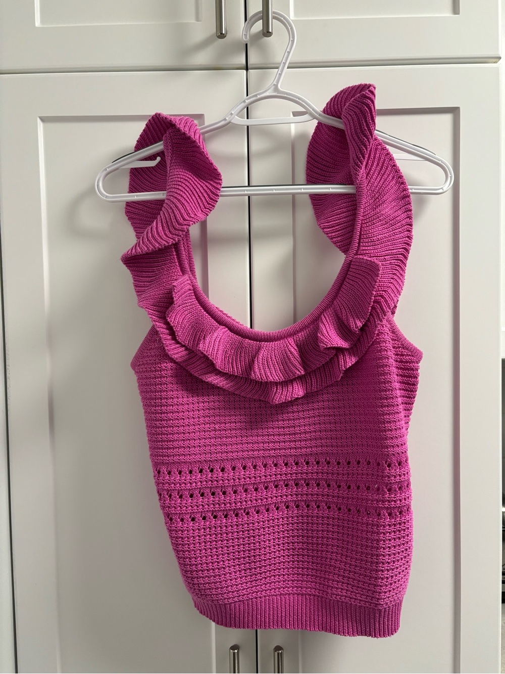 LUSH Vivid Pink Ruffle Crochet Tank Top